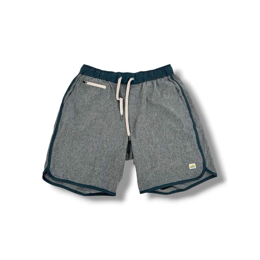 Vuori Men's Shorts Size S Gray Teal Drawstring Athletic Running Zip Pockets